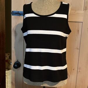 Talbots Black and White size L Striped Short Sleeve 100% cotton top.